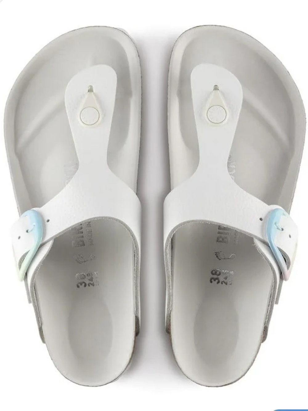 Birkenstock White Gizeh Sandals with Pastel Buckles